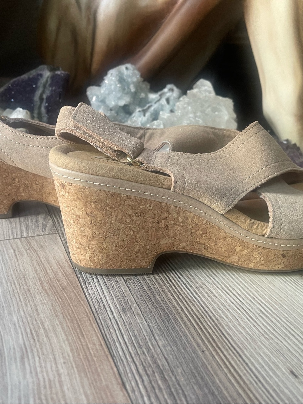 Clarks Beige/Tan Suede Slingback Wedge Sandals - Picture 2 of 5